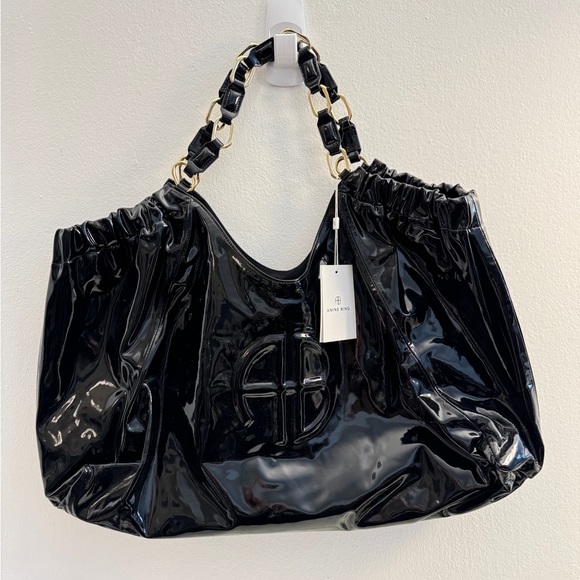 New- Anine Bing Kate Bag in High-Shine Black - Picture 9 of 11